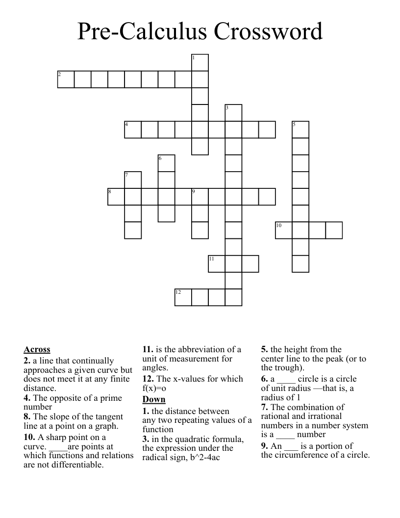 Pre-Calculus Crossword