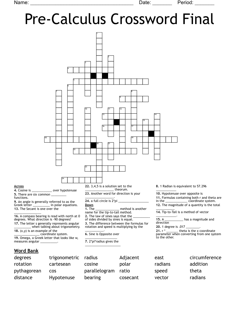 Pre-Calculus Crossword Final