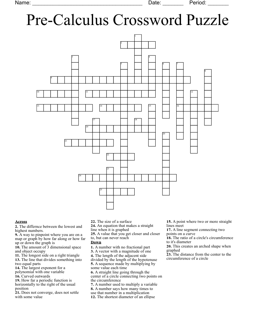 Pre-Calculus Crossword Puzzle