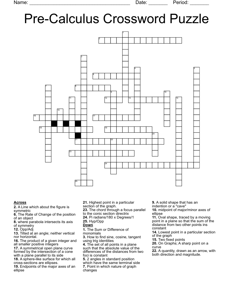 Pre-Calculus Crossword Puzzle
