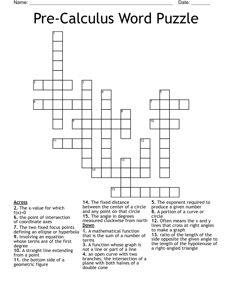 Pre-Calculus Word Puzzle