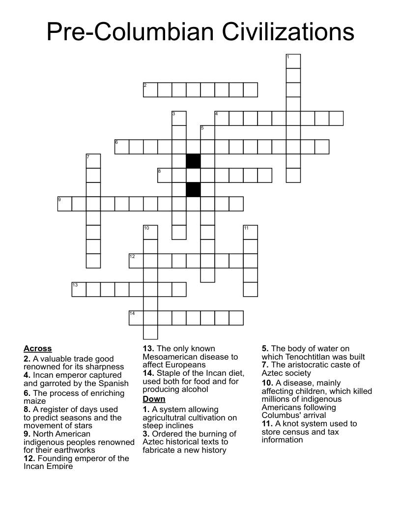 Pre-Columbian Civilizations Crossword