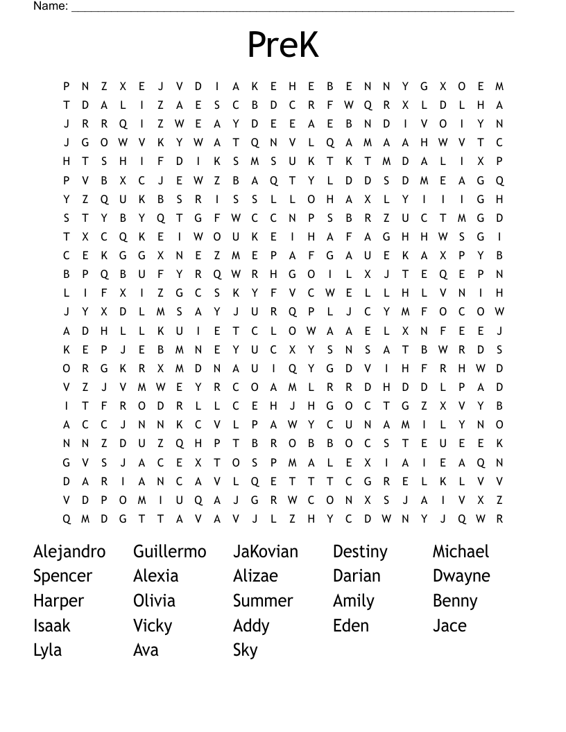 PreK Word Search