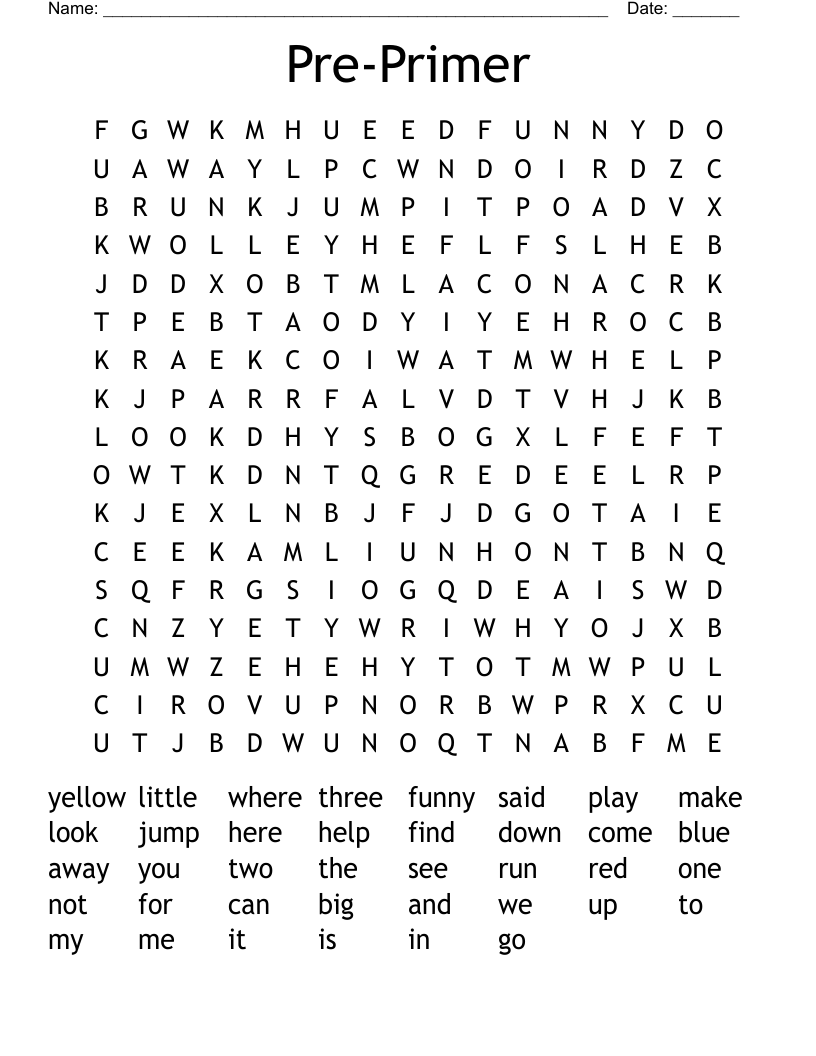 Pre-Primer Word Search