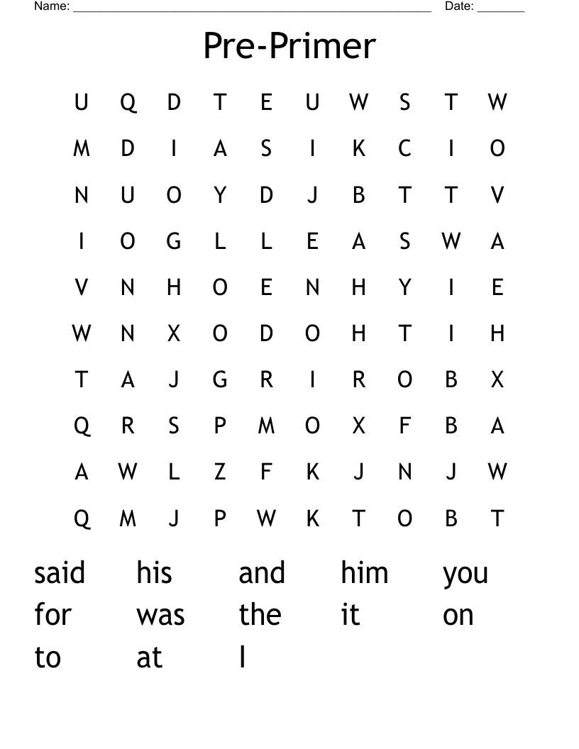 Pre-Primer Word Search