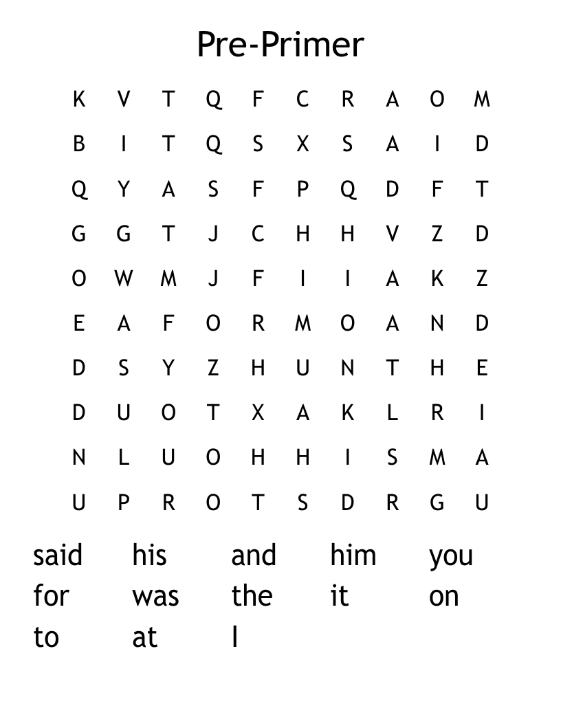 Pre-Primer Word Search