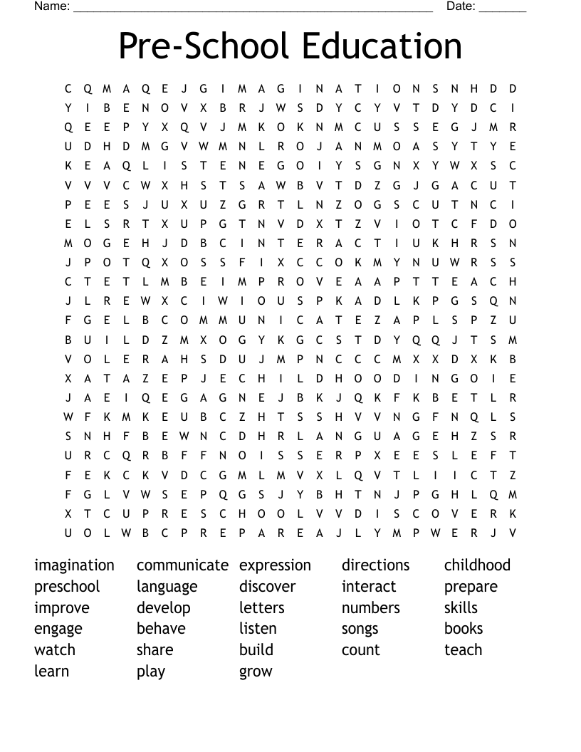 Pre-School Education Word Search
