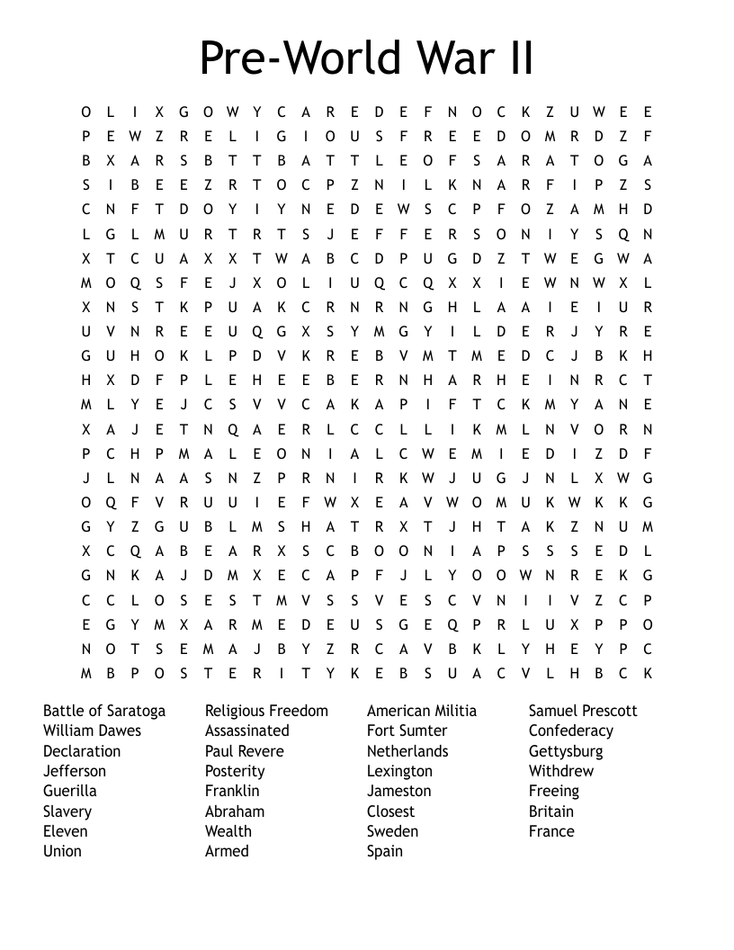 Pre-World War II Word Search