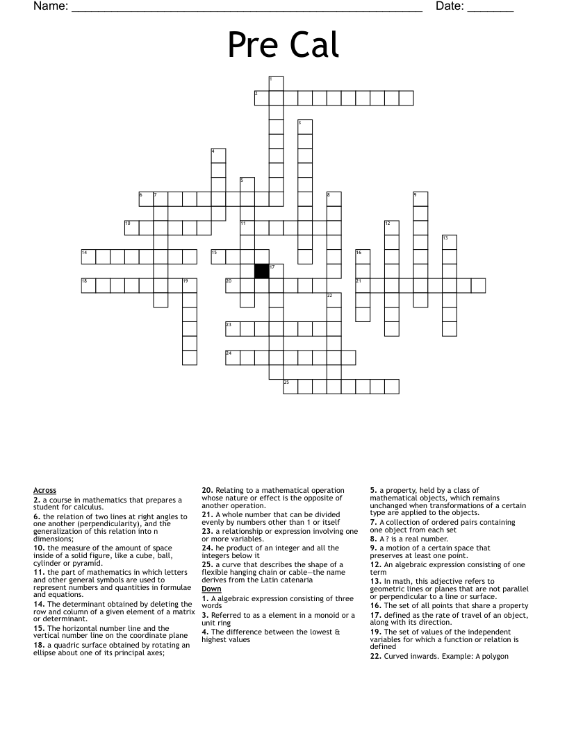 Pre Cal Crossword