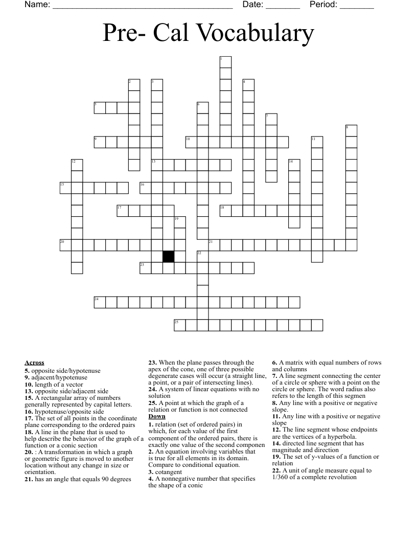 Pre- Cal Vocabulary Crossword