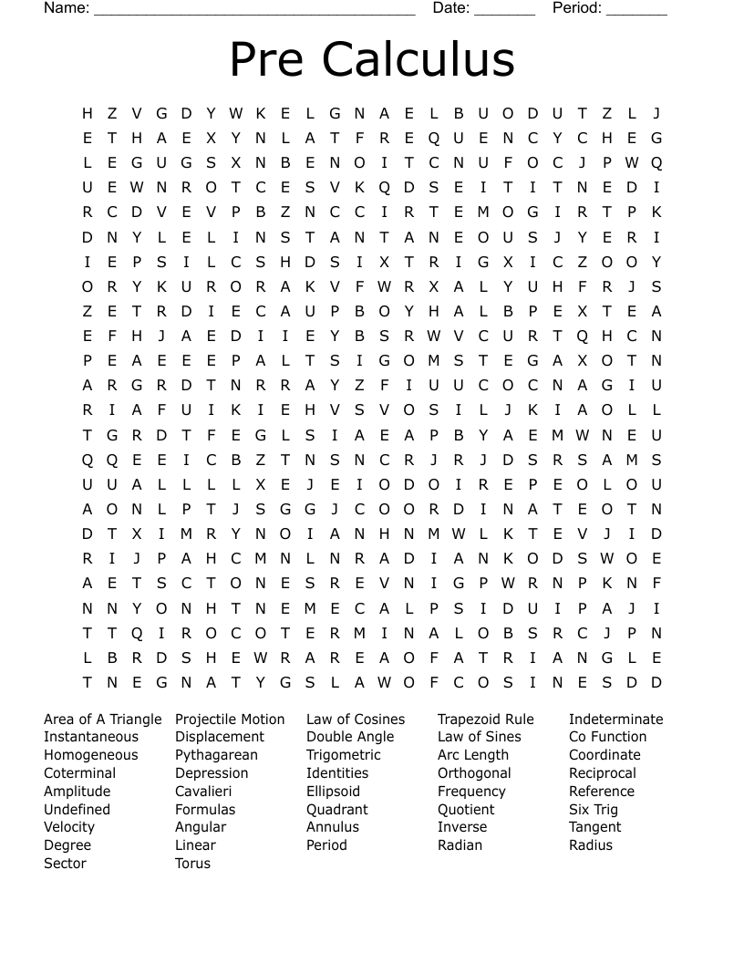 Pre Calculus Word Search