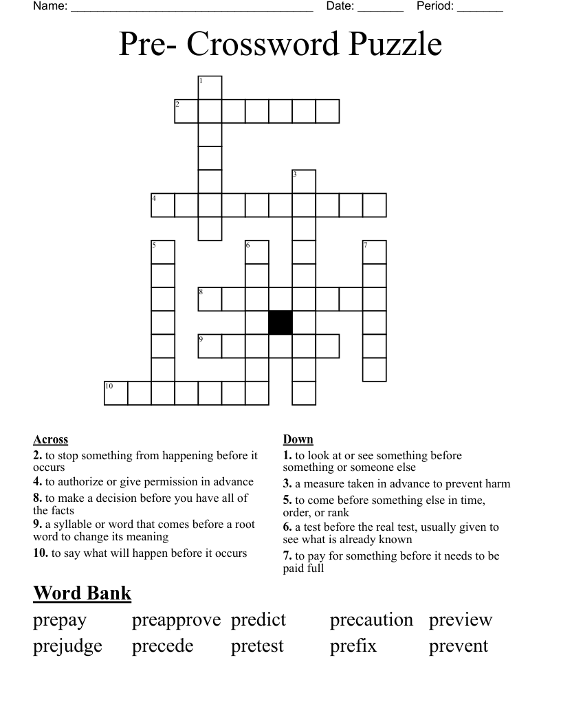 Pre- Crossword Puzzle