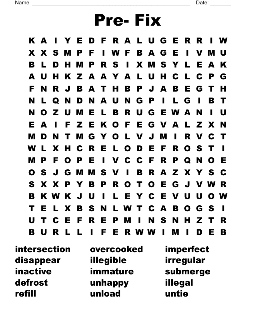 Pre- Fix  Word Search