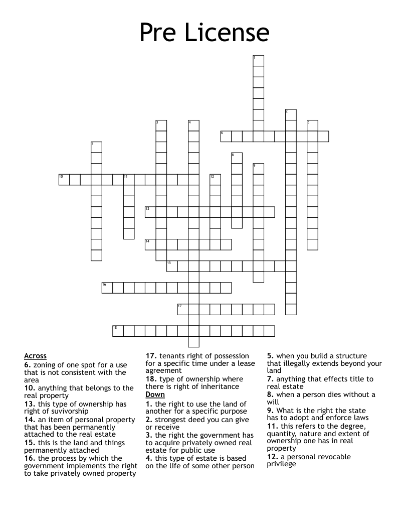 Pre License Crossword