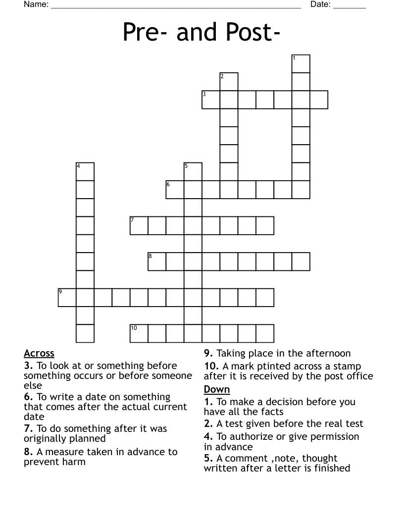 Pre- and Post- Crossword