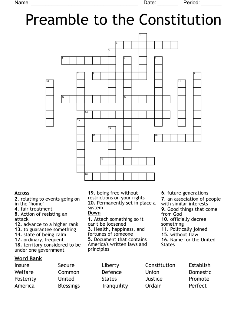 Preamble to the Constitution Crossword