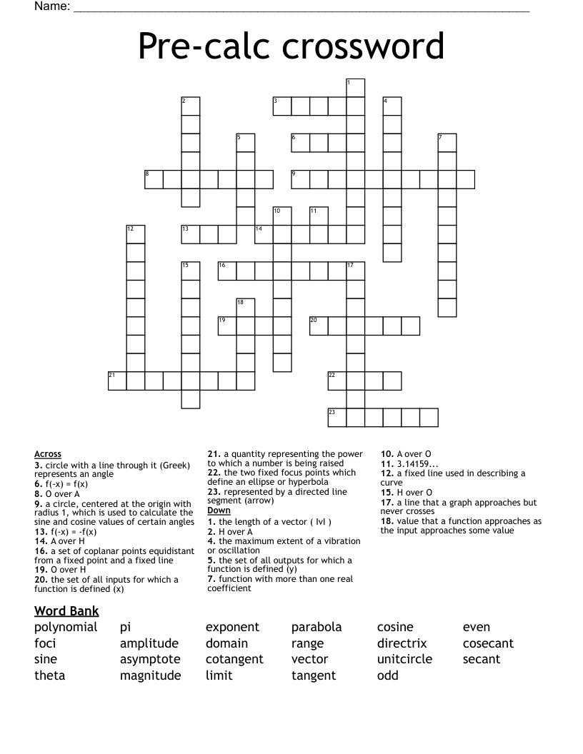 Pre-calc crossword
