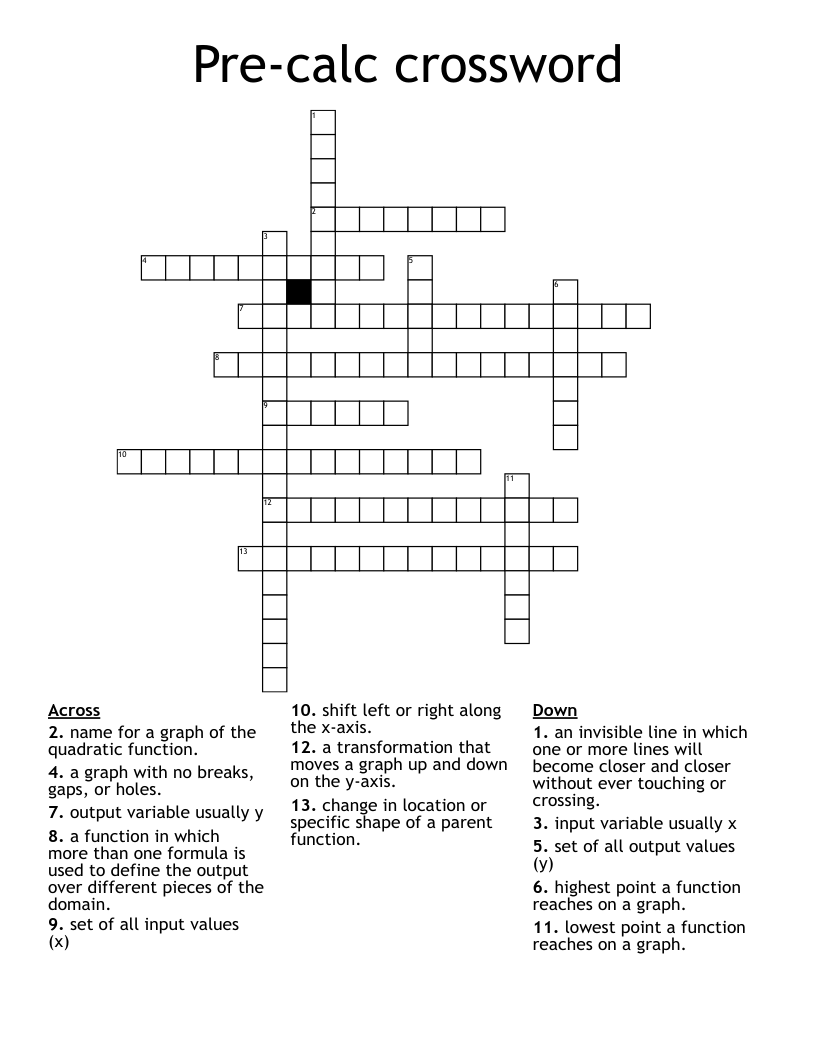 Pre-calc crossword