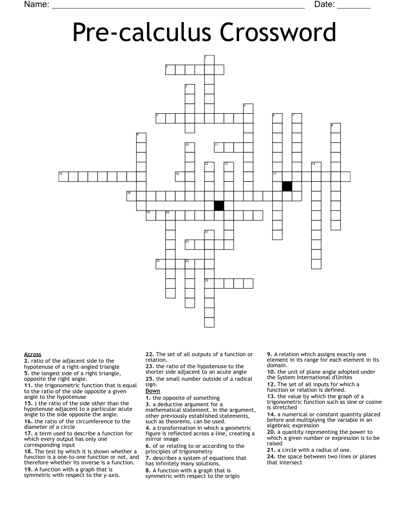 Pre-calculus Crossword