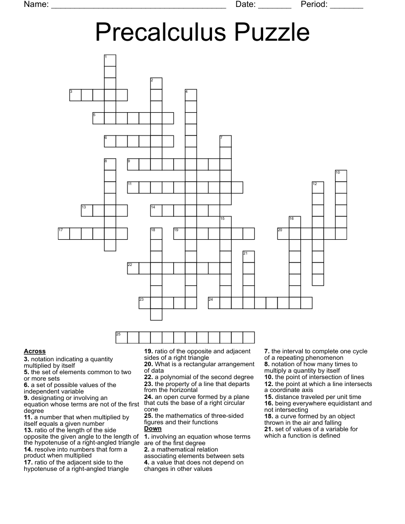 Precalculus Puzzle Crossword