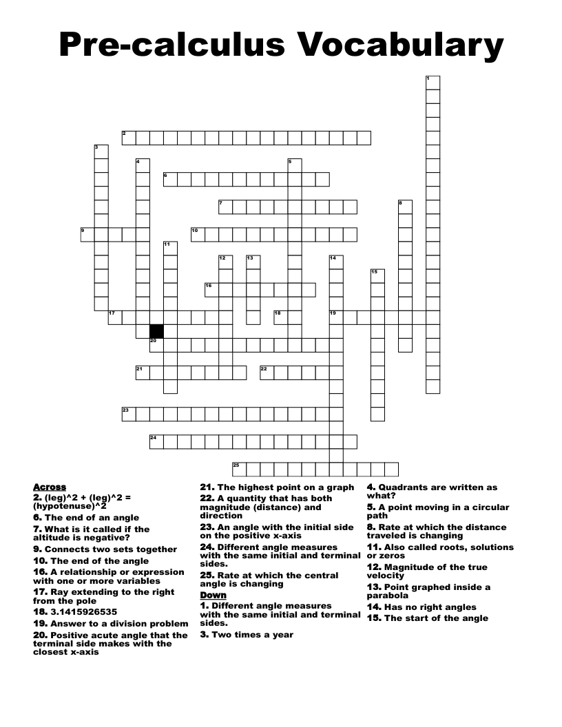Pre-calculus Vocabulary Crossword
