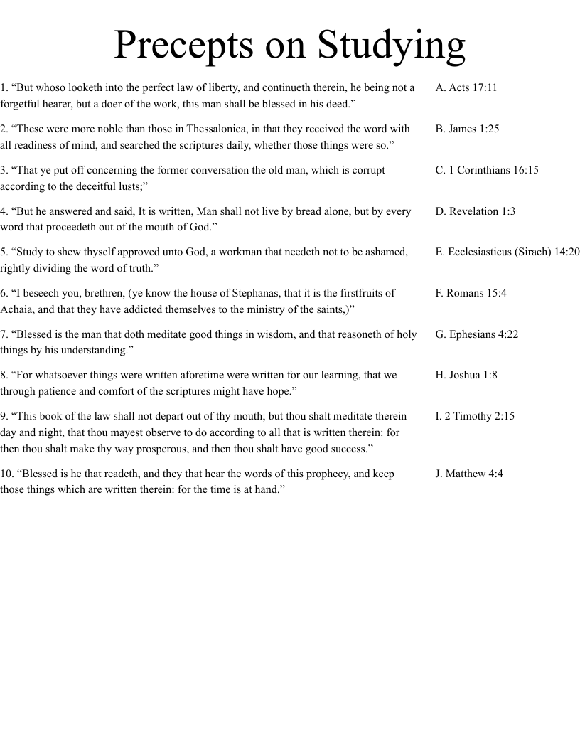 Precepts on Studying  Worksheet