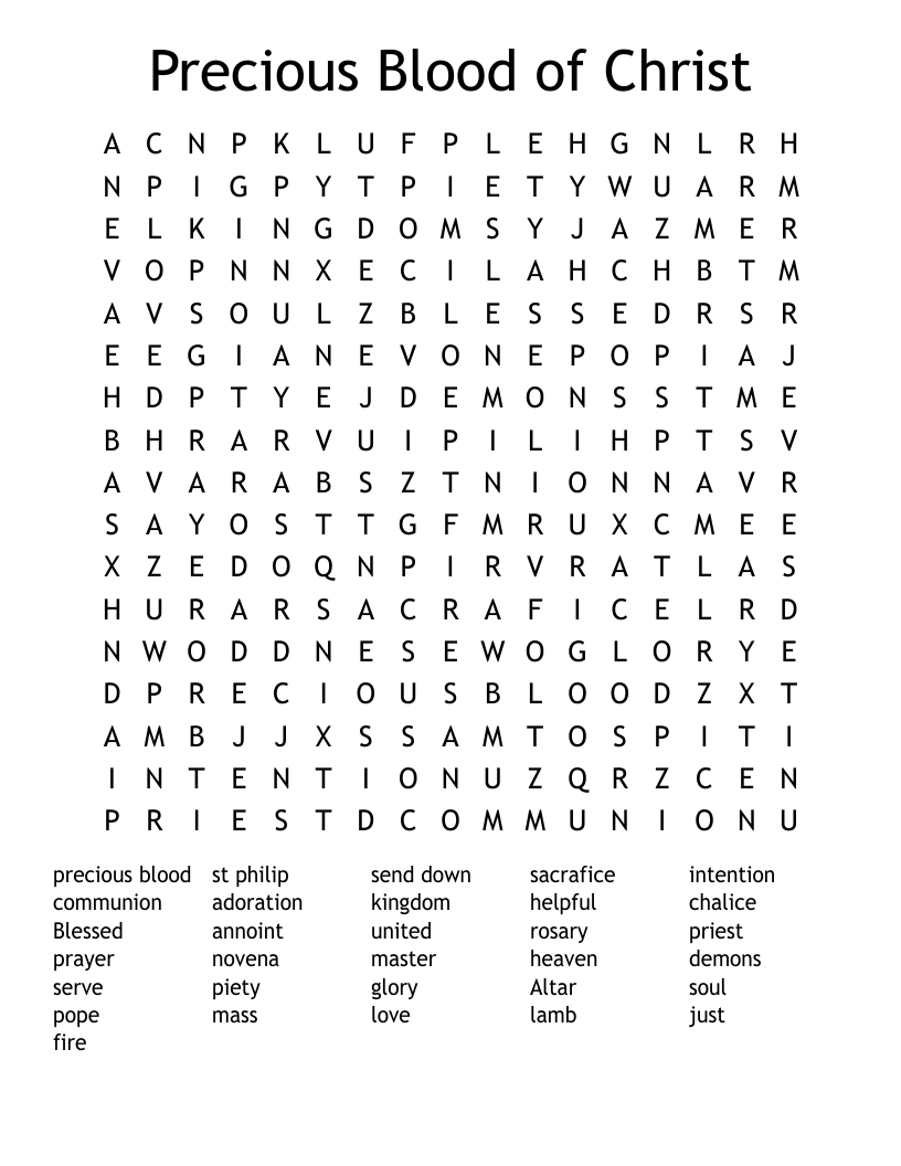 Precious Blood of Christ Word Search
