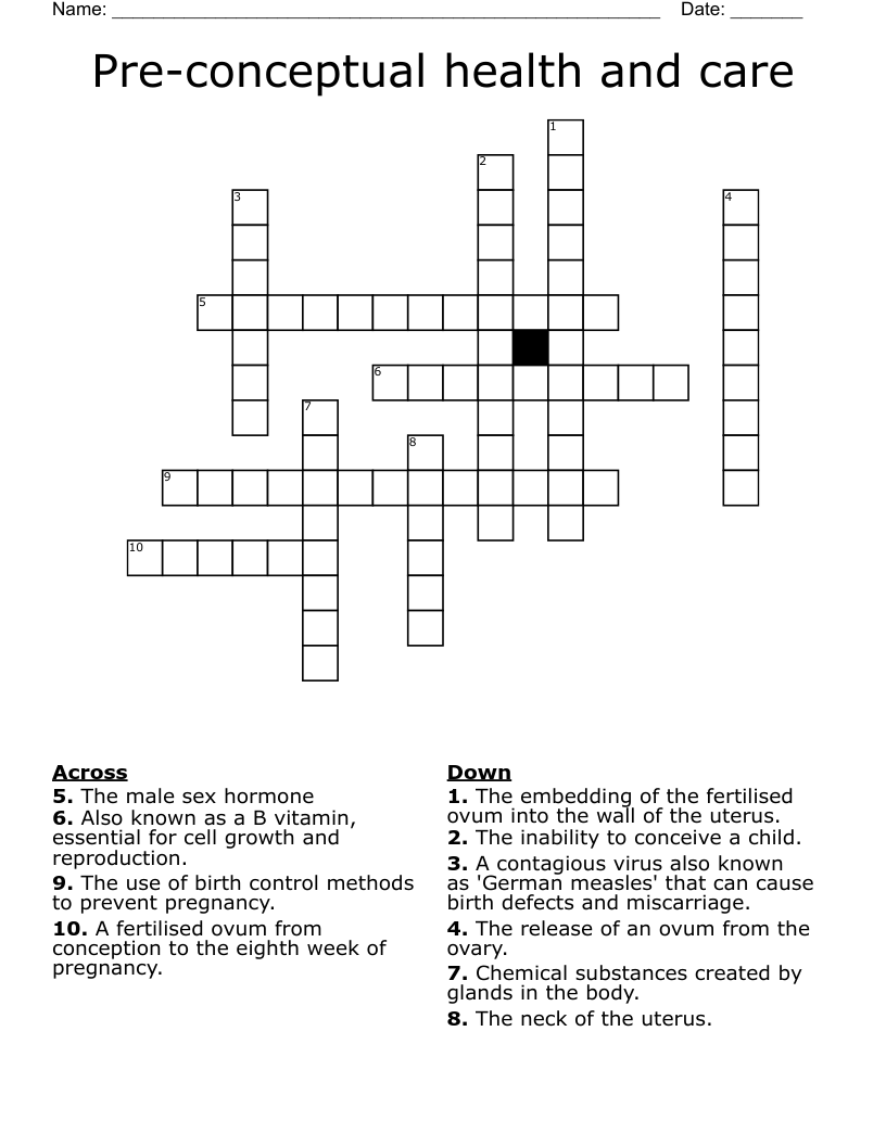 Pre-conceptual health and care Crossword