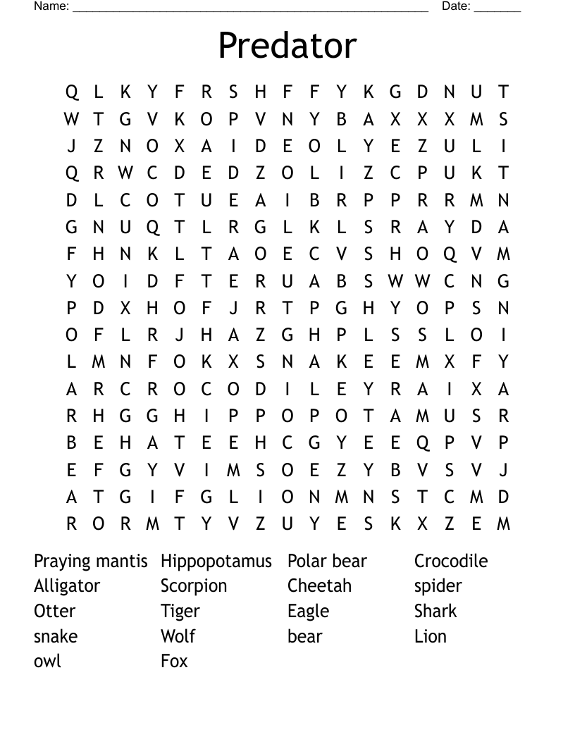 Predator Word Search