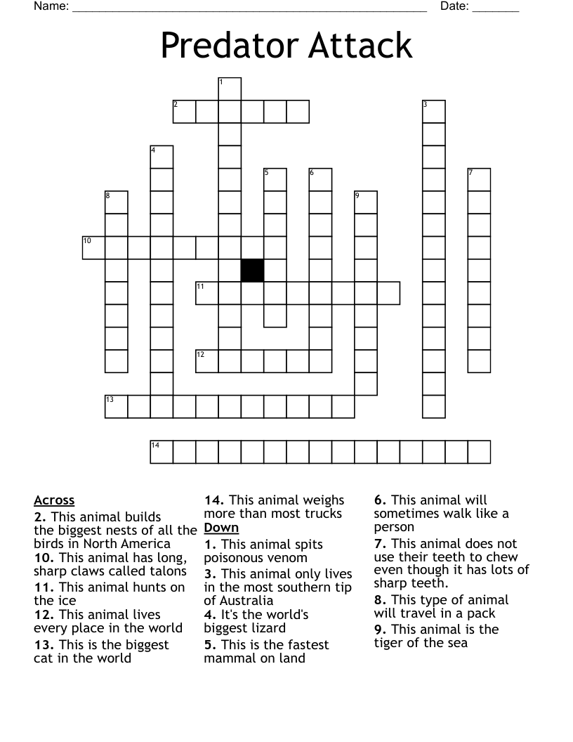 Predator Attack Crossword