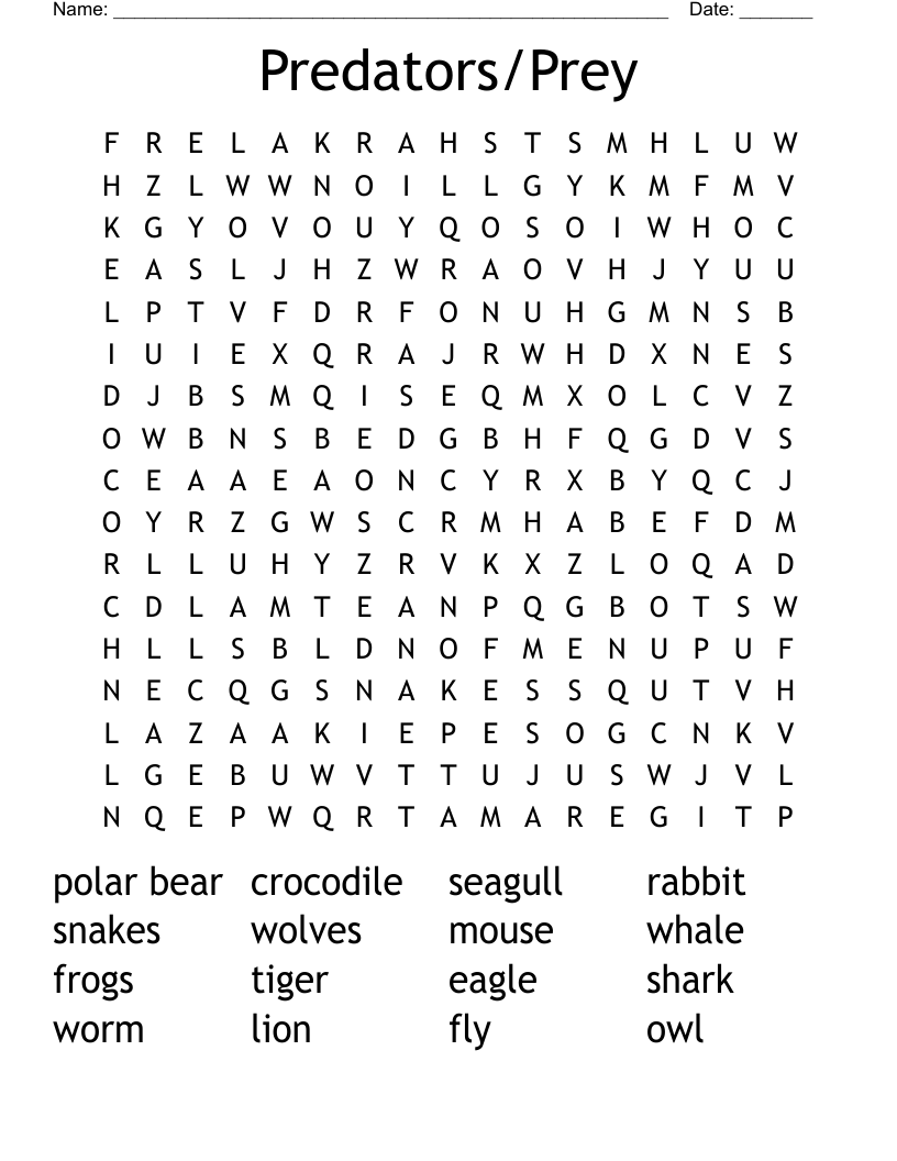 Predators/Prey Word Search