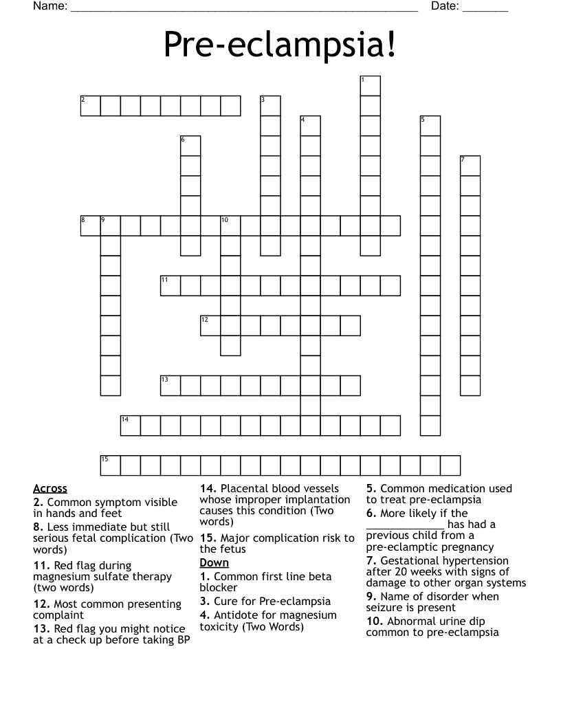 Pre-eclampsia! Crossword