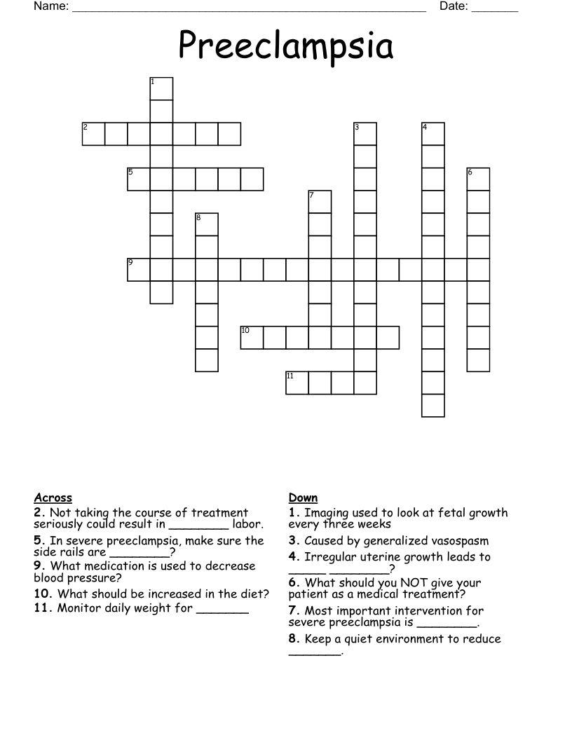 Preeclampsia Crossword