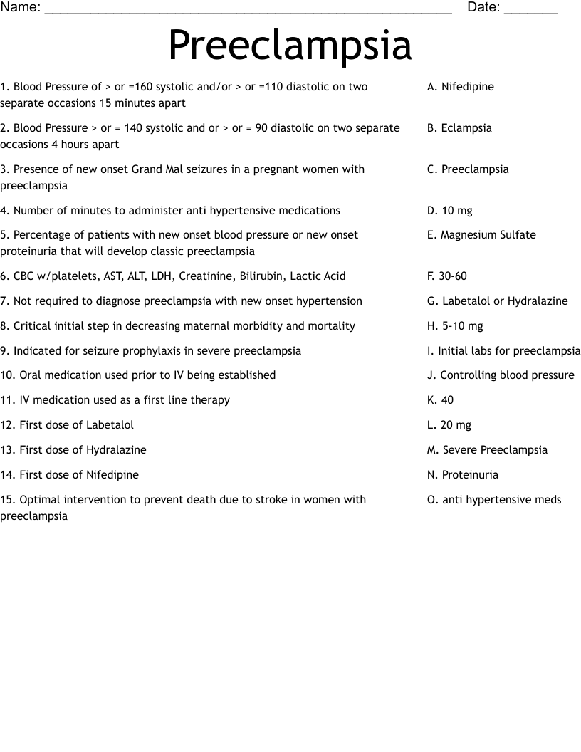 Preeclampsia  Worksheet