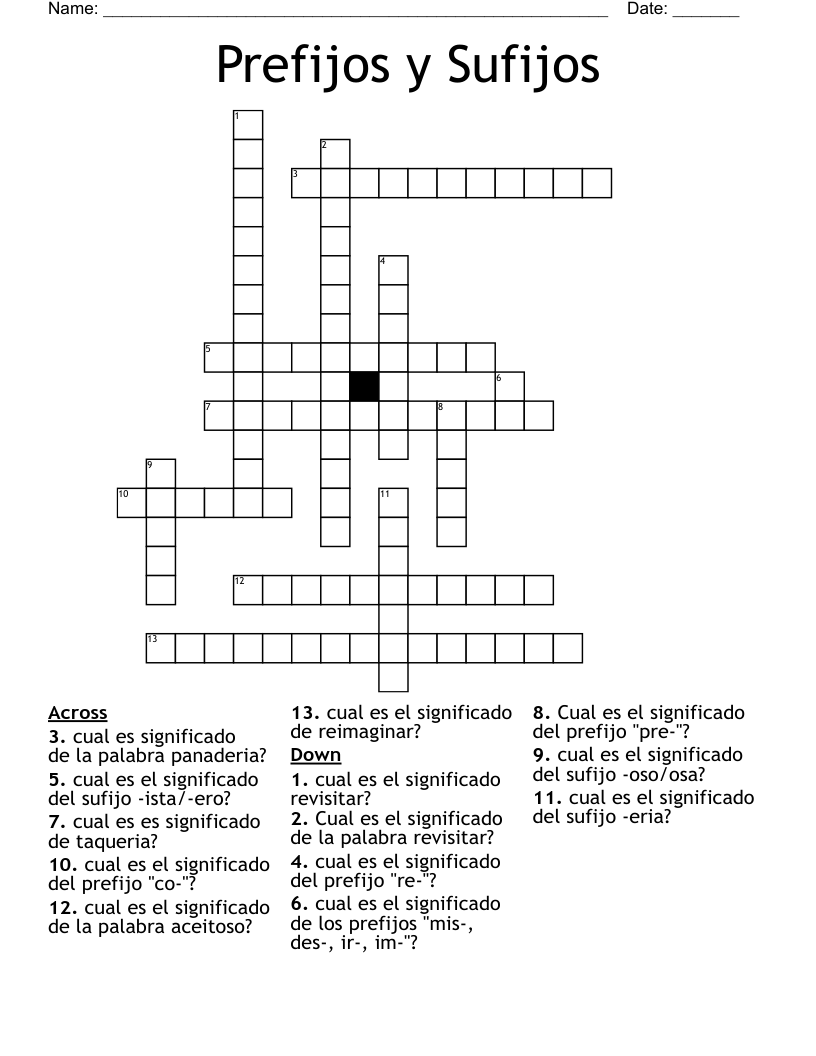 Prefijos y Sufijos  Crossword