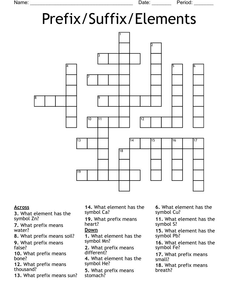 Prefix/Suffix/Elements Crossword