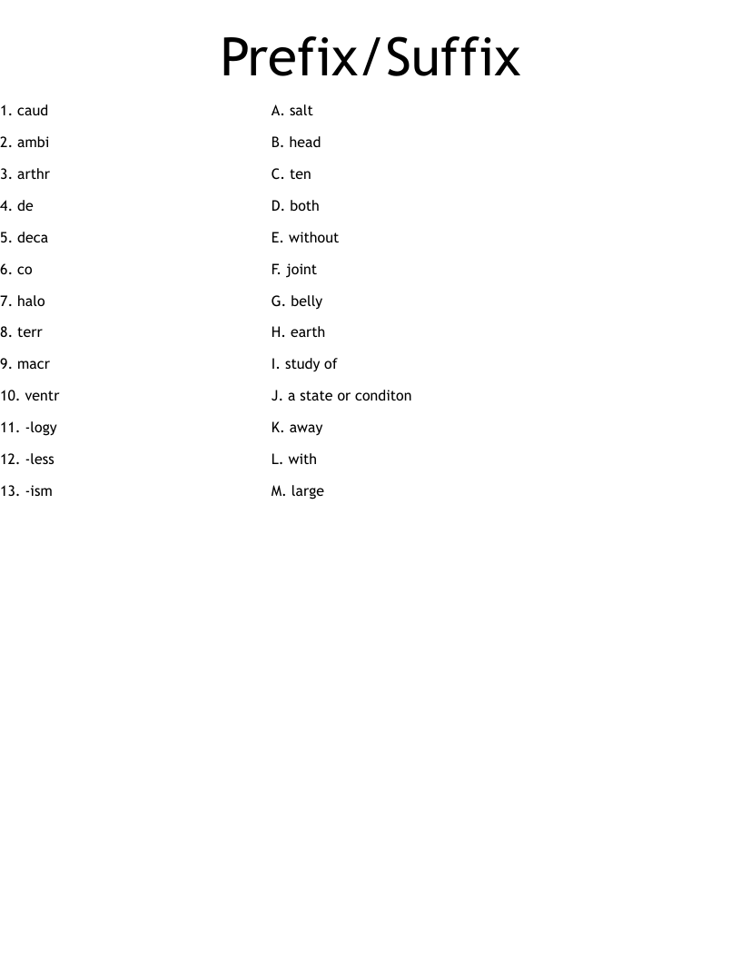 Prefix/Suffix Worksheet