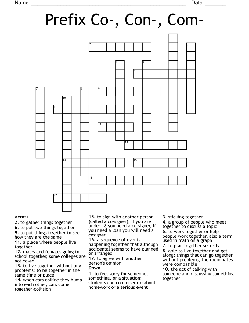 Prefix Co-, Con-, Com-  Crossword