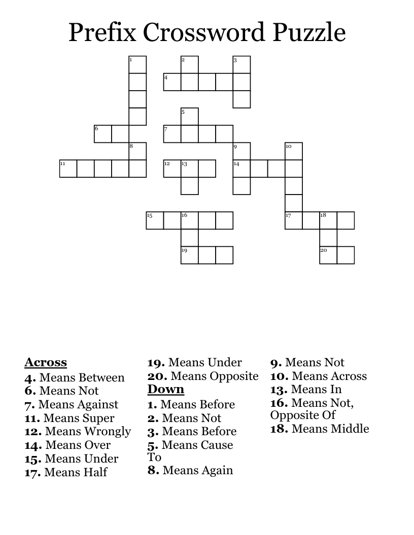 Prefix Crossword Puzzle
