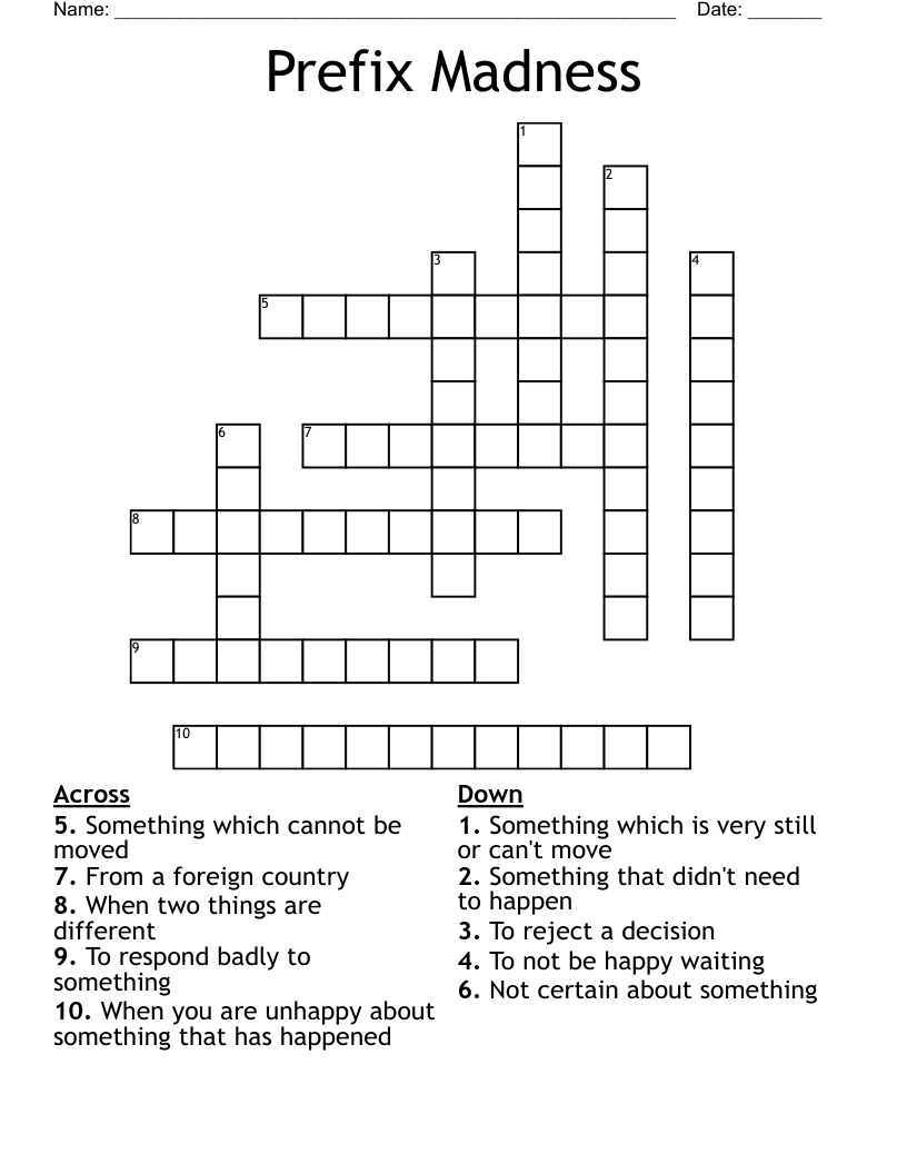 Prefix Madness Crossword