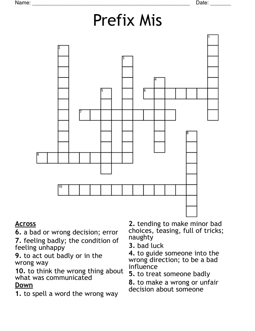 Prefix Mis Crossword