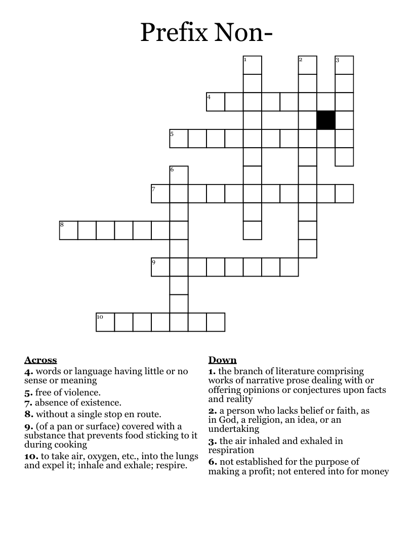 Prefix Non- Crossword