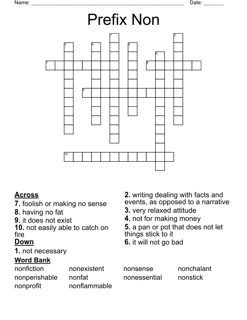 Prefix Non Crossword
