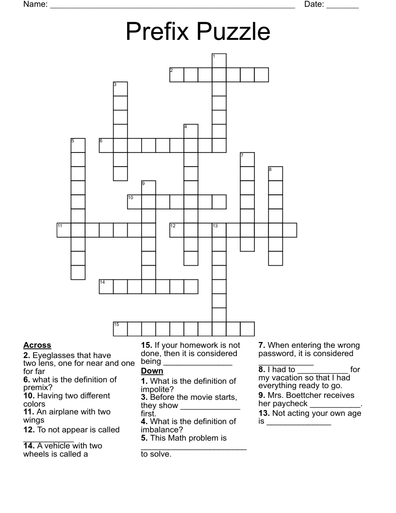 Prefix Puzzle Crossword