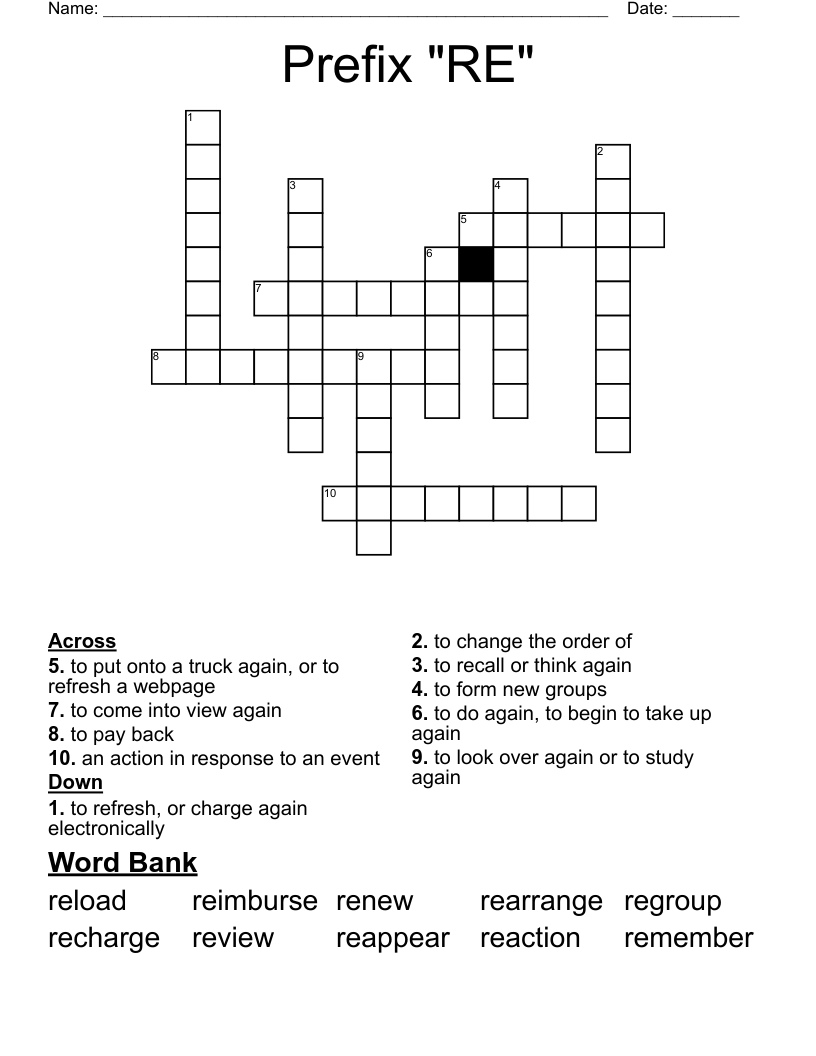 Prefix "RE" Crossword