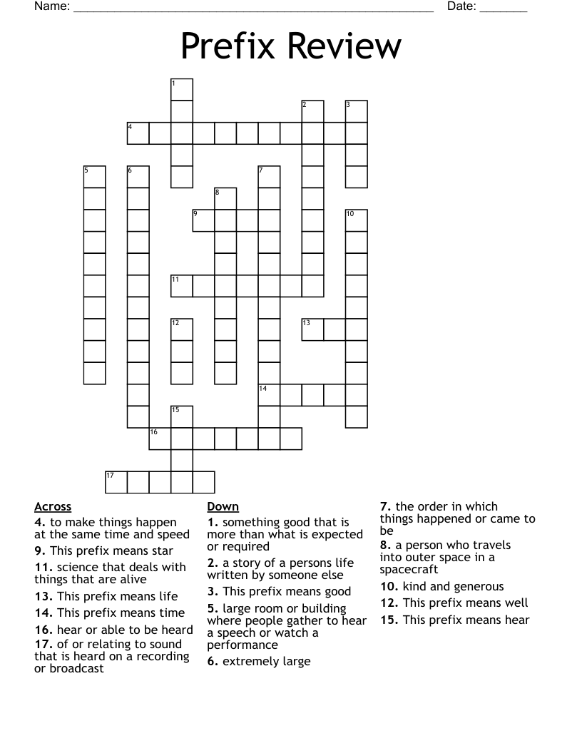 Prefix Review Crossword