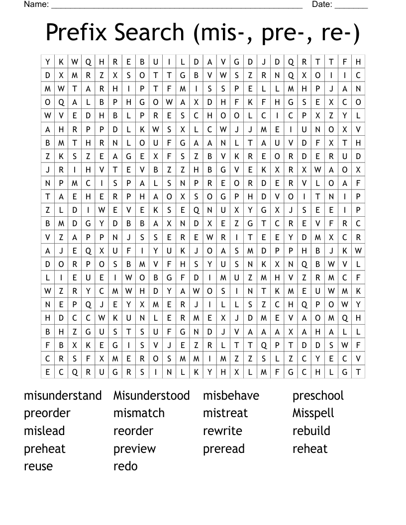 Prefix Search (mis-, pre-, re-)  Word Search