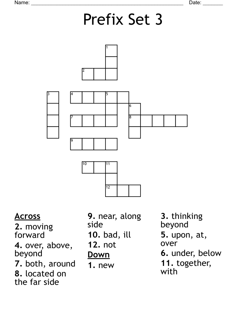 Prefix Set 3 Crossword