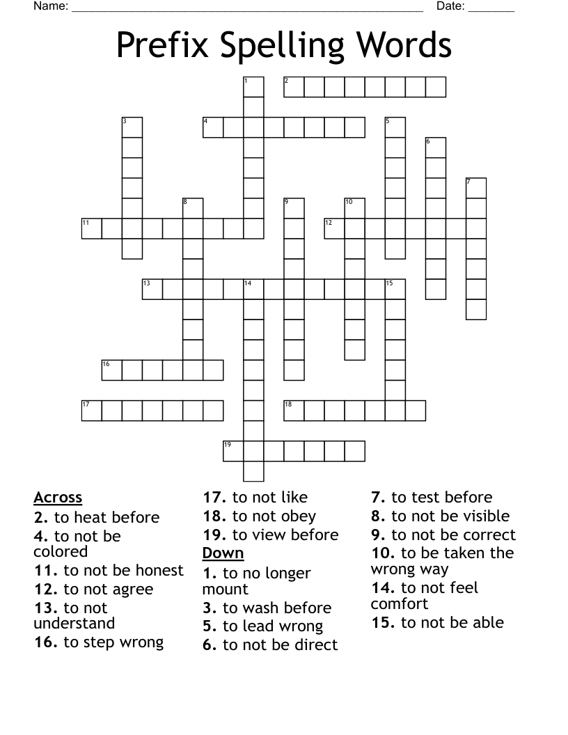 Prefix Spelling Words Crossword