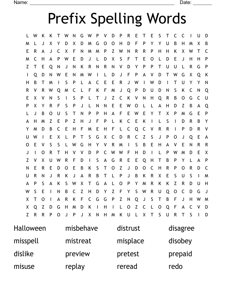 Prefix Spelling Words Word Search